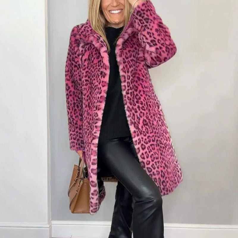 Mittellange Jacke mit Leopardenmuster für Damen